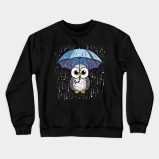 Snowy Owl Rainy Day With Umbrella Crewneck Sweatshirt